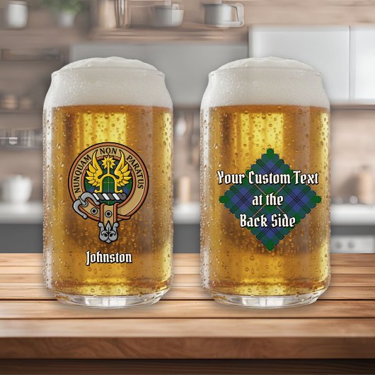 Clan Johnston Crest over Tartan Blikvorm Glas