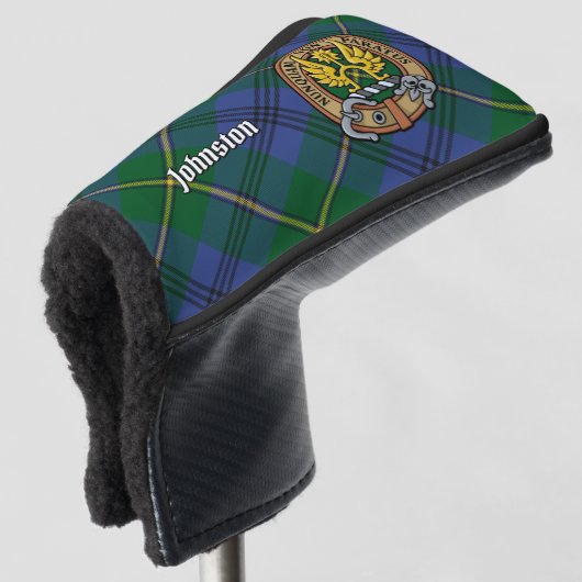 Clan Johnston Crest over Tartan Golfheadcover (3/4 voorkant)