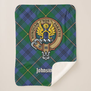 Clan Johnston Crest over Tartan Sherpa Deken