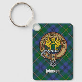 Clan Johnston Crest over Tartan Sleutelhanger (Voorkant)