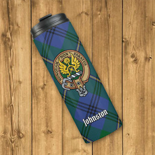 Clan Johnston Crest over Tartan Thermosbeker