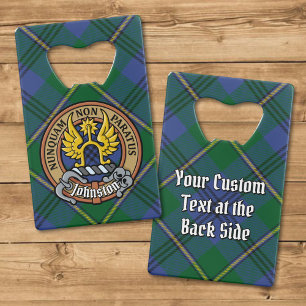 Clan Johnston Wapen boven Tartan Kredietkaart Flessenopener