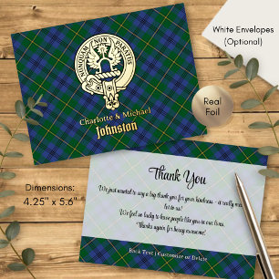 Clan Johnston Wapen over Tartan Folie Uitnodiging Briefkaart