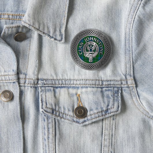 Clan Johnstone Crest & Tartan Knot Ronde Button 5,7 Cm (In situ)