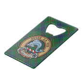 Clan Kennedy Crest over Tartan Kredietkaart Flessenopener (Voorkant Gekanteld)