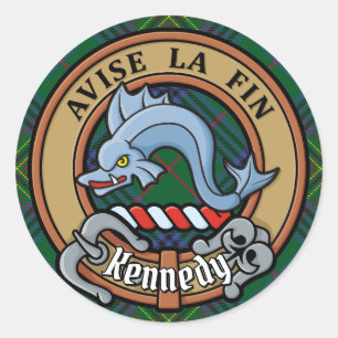 Clan Kennedy Crest over Tartan Ronde Sticker