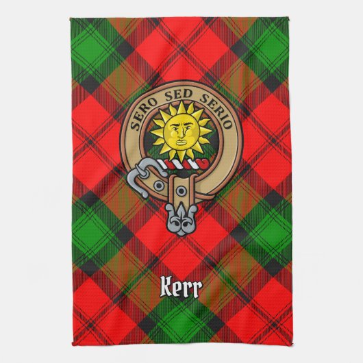 Clan Kerr Crest over Tartan Theedoek (Verticaal)