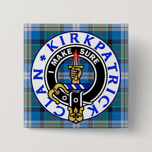 CLAN KIRKPATRICK CREST on TARTAN SQUARE Vierkante Button 5,1 Cm (Voorkant)