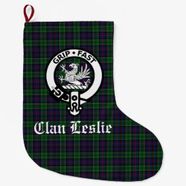 Clan Leslie Crest Badge en Tartan  Grote Kerstsok
