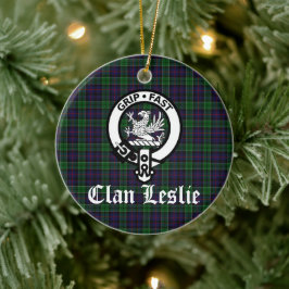 Clan Leslie Crest Badge en Tartan Keramisch Ornament