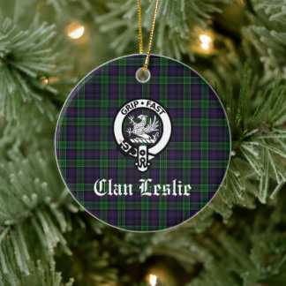 Clan Leslie Crest Badge en Tartan  Keramisch Ornament