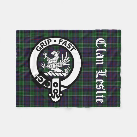 Clan Leslie Crest Badge & Tartan Fleece Deken (Voorkant (Horizontaal))