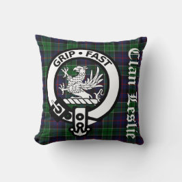 Clan Leslie Crest Badge & Tartan Kussen