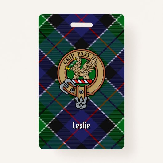 Clan Leslie Crest over de jacht op Tartan Badge (Voorkant)