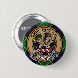 Clan Leslie Crest over de jacht op Tartan Ronde Button 5,7 Cm