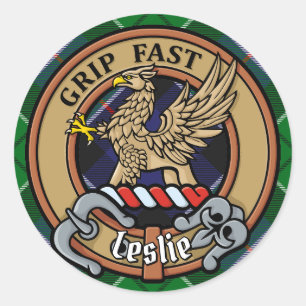 Clan Leslie Crest over de jacht op Tartan Ronde Sticker