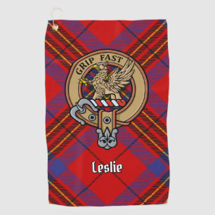 Clan Leslie Crest over Red Tartan Golfhanddoek
