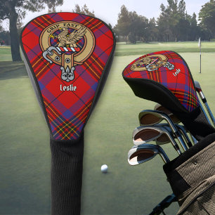 Clan Leslie Crest over Red Tartan Golfheadcover