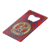 Clan Leslie Crest over Red Tartan Kredietkaart Flessenopener (Voorkant Gekanteld)