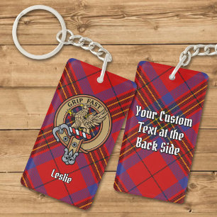 Clan Leslie Crest over Red Tartan Sleutelhanger