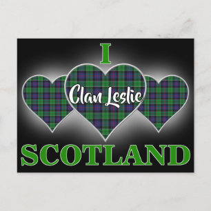Clan Leslie I Love Scotland Hunting Tartan Hart Briefkaart