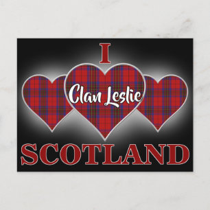 Clan Leslie I Love Scotland Red Tartan Heart Briefkaart