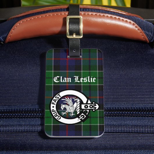 Clan Leslie Tartan & Crest Bagagelabel (Voorkant Insitu 2)