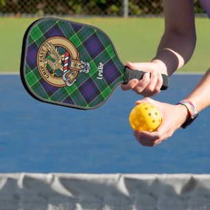 Clan Leslie Wapen over Hunting Tartan Pickleball Paddle