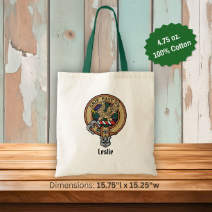 Clan Leslie Wapen over Hunting Tartan Tote Bag