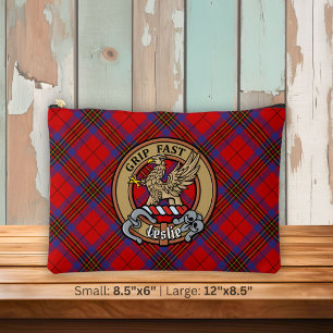 Clan Leslie Wapen over Rode Tartan Etui