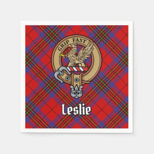 Clan Leslie-wapen over rode tartan Servet
