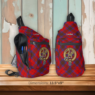 Clan Leslie Wapen over Rode Tartan Sling Bag