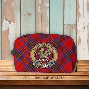 Clan Leslie Wapen over Rode Tartan Toilettasje