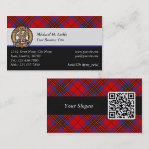 Clan Leslie-wapen over rode tartan Visitekaartje