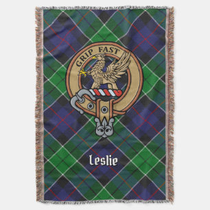 Clan Leslie Wapenschild boven Hunting Tartan Deken