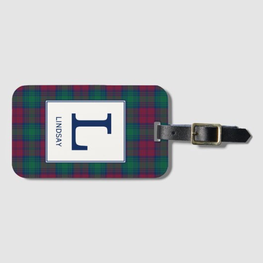 Clan Lindsay Tartan Monogrammed Bagagelabel (Voorkant (horizontaal))