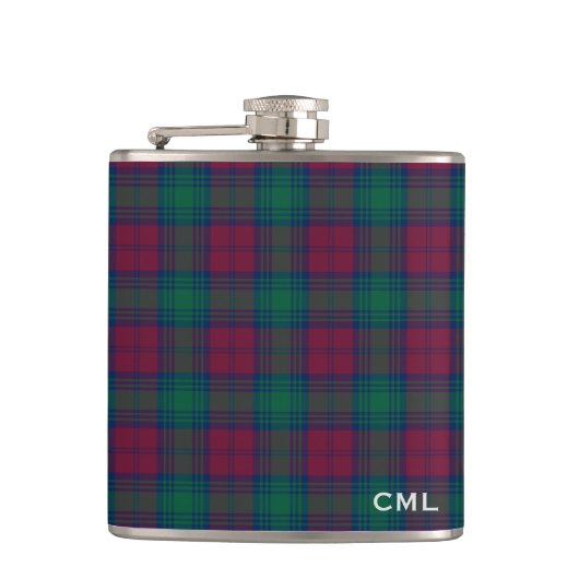 Clan Lindsay Tartan Monogrammed Heupfles (Voorkant)