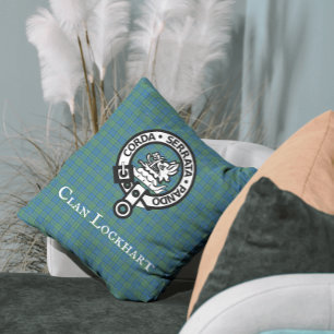 Clan Lockhart Crest Badge & Tartan Kussen