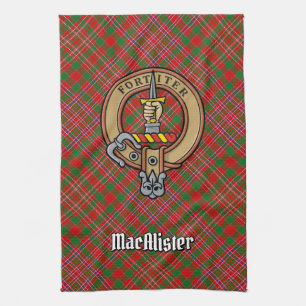 Clan MacAlister Crest over Tartan Kitchen Towel Theedoek