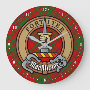 Clan MacAlister van Glenbarr Crest over Tartan Grote Klok