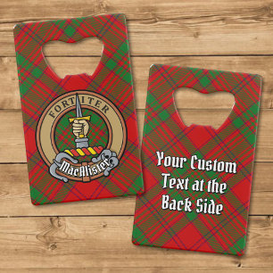 Clan MacAlister van Glenbarr Crest over Tartan Kredietkaart Flessenopener