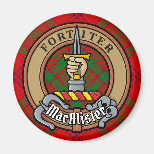 Clan MacAlister van Glenbarr Crest over Tartan Magneet