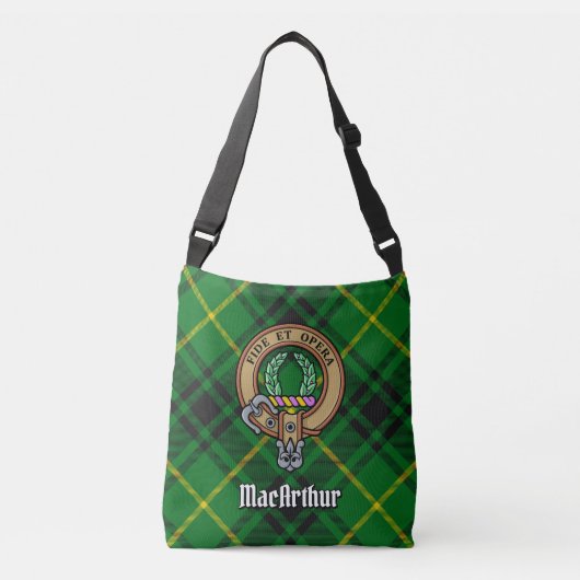 Clan MacArthur Crest over Tartan Crossbody Tas (Voorkant)