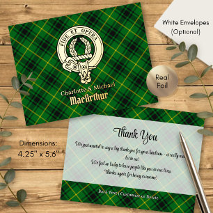 Clan MacArthur Crest over tartan Folie Uitnodiging Briefkaart