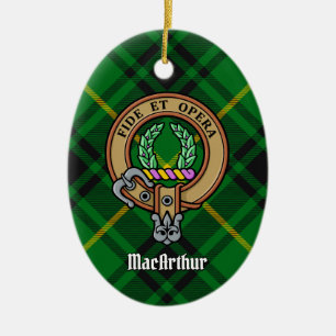 Clan MacArthur Crest over Tartan Keramisch Ornament
