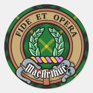 Clan MacArthur Crest over Tartan Ronde Sticker