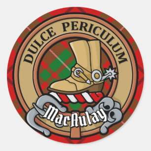 Clan MacAulay Crest boven Tartan Ronde Sticker