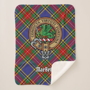 Clan MacBeth Crest over Tartan Sherpa Deken