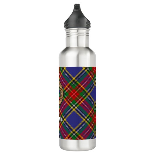 Clan MacBeth Crest over Tartan Waterfles (Rechts)