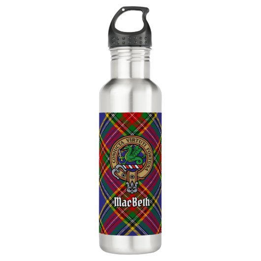 Clan MacBeth Crest over Tartan Waterfles (Voorkant)